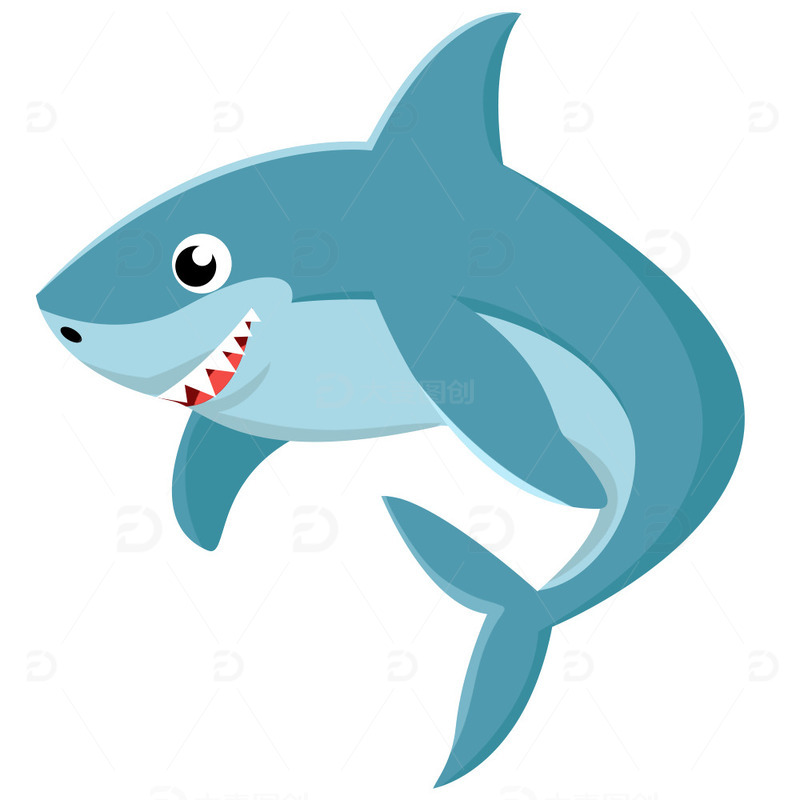 蓝色大海鲨鱼卡通可爱手绘插画