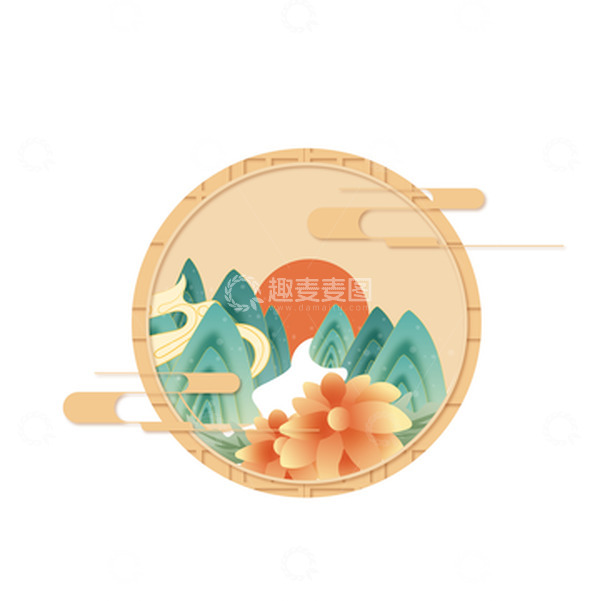 源文件下载【趣麦麦图】矢量手绘重阳节山水菊花边框装饰元素