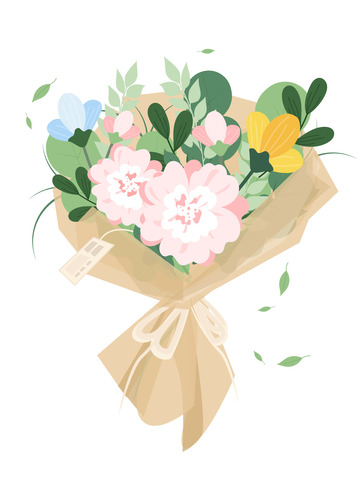 文艺小清新婚礼手捧鲜花植物装饰插画
