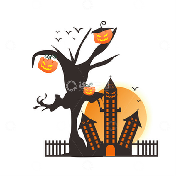源文件下载【趣麦麦图】万圣节搞怪树南瓜房子装饰元素