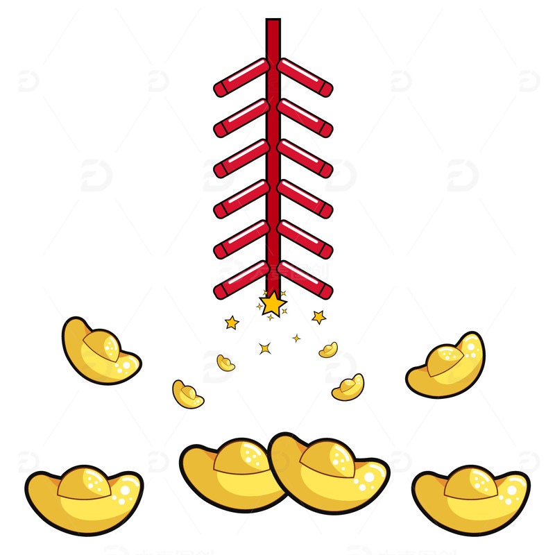 兔年新年矢量金元宝炮竹矢量元素