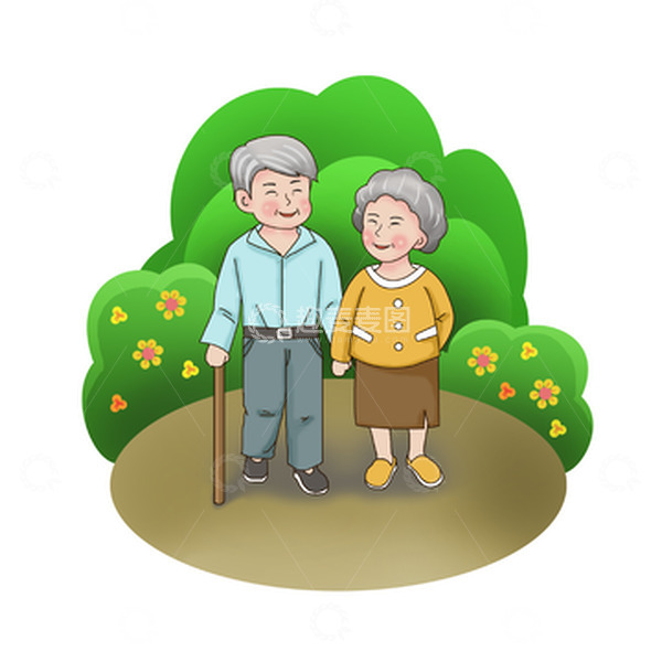 源文件下载【趣麦麦图】-绿色手绘重阳节老人卡通