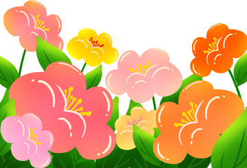 红色粉色花卉花朵植物花草花园花海手绘