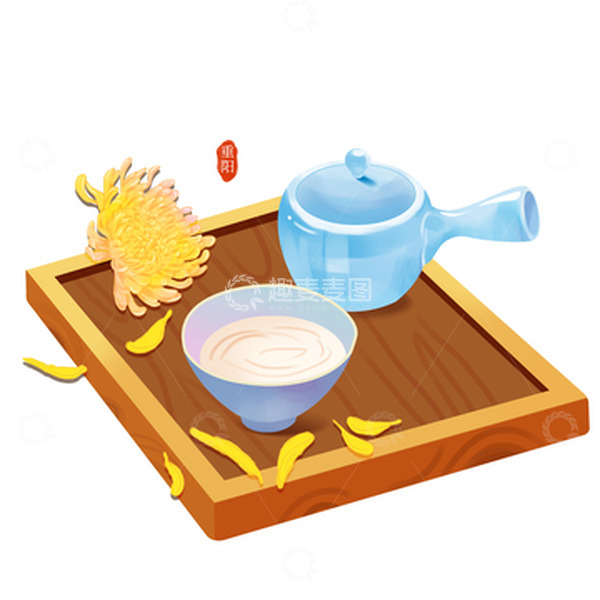 源文件下载【趣麦麦图】简约小清新手绘菊花美酒重阳节元素