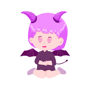 万圣节小恶魔女孩坐姿手绘图