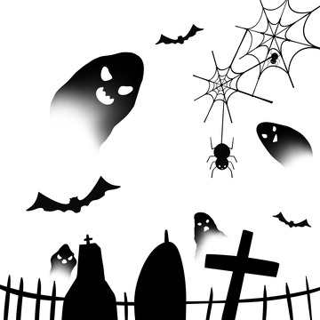 万圣节幽灵蜘蛛蝙蝠贴纸元素套图