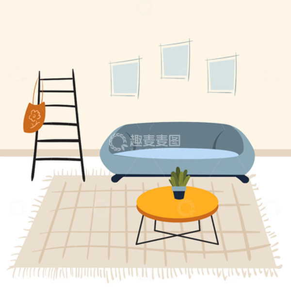 源文件下载【趣麦麦图】灰色温馨家居衣架地毯挂包盆栽