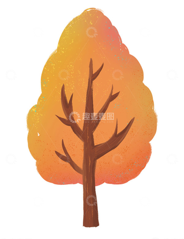 源文件下载【趣麦麦图】-黄色秋天扁平肌理风大树手绘