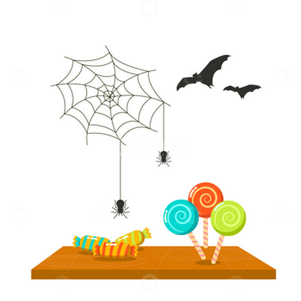 源文件下载【趣麦麦图】万圣节糖果棒棒糖蜘蛛蝙蝠元素