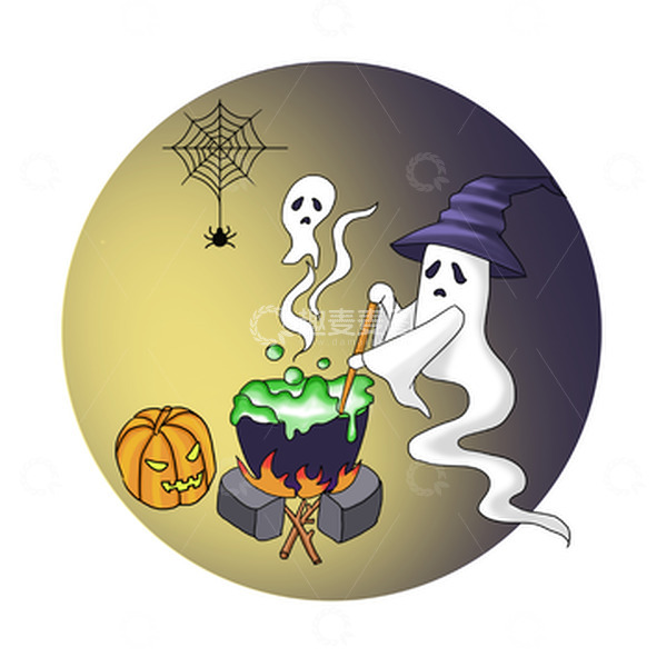 源文件下载【趣麦麦图】紫色橙色万圣节幽灵蜘蛛南瓜