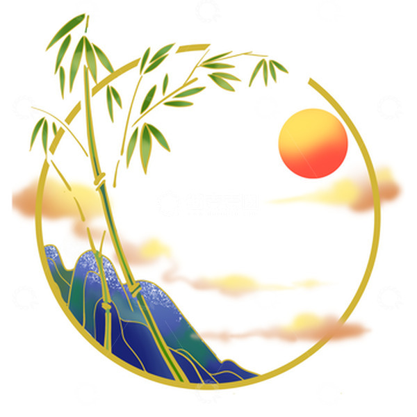 源文件下载【趣麦麦图】新国风山与竹边框