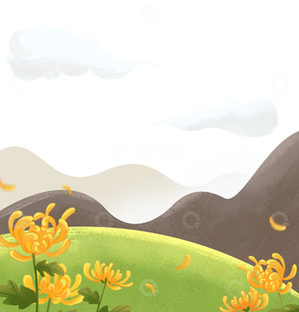 源文件下载【趣麦麦图】绿色重阳节菊花寒露节气底部纹理装饰