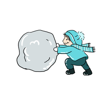 卡通小孩子推雪人手绘图