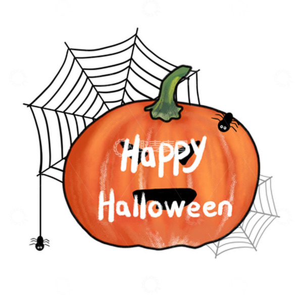 源文件下载【趣麦麦图】万圣节艺术字南瓜头蜘蛛网蜘蛛装饰元素手绘