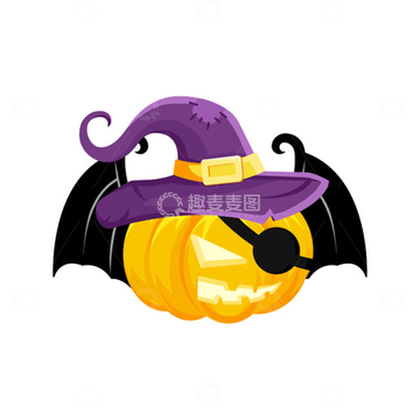 源文件下载【趣麦麦图】黑紫色暗黑万圣节南瓜头万圣节手绘卡通图