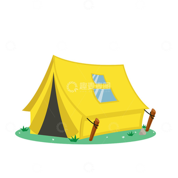 源文件下载【趣麦麦图】-黄色国庆户外露营搭帐篷矢量元素