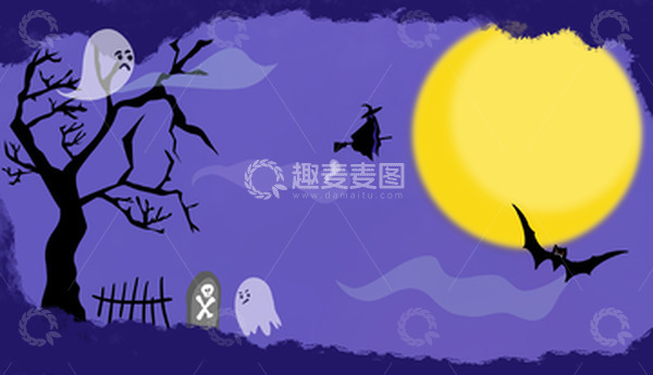 源文件下载【趣麦麦图】紫色万圣节背景图