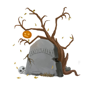 黑色恐怖墓碑万圣节手绘图