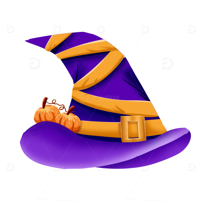 手绘紫色万圣节南瓜帽子装饰元素