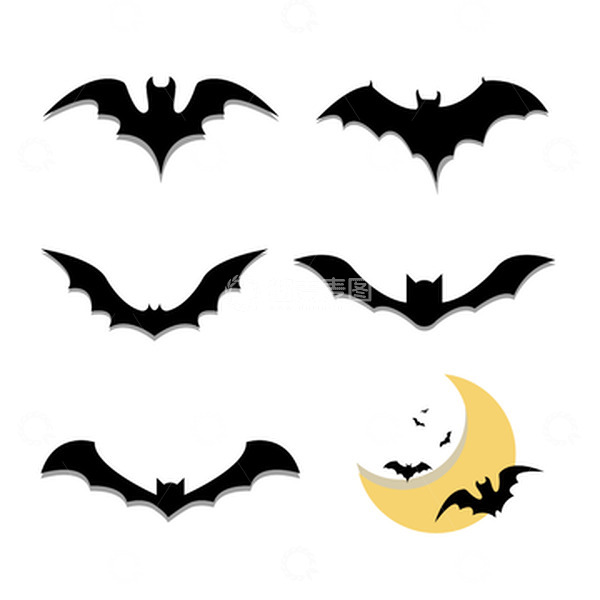 源文件下载【趣麦麦图】万圣节月亮蝙蝠剪影