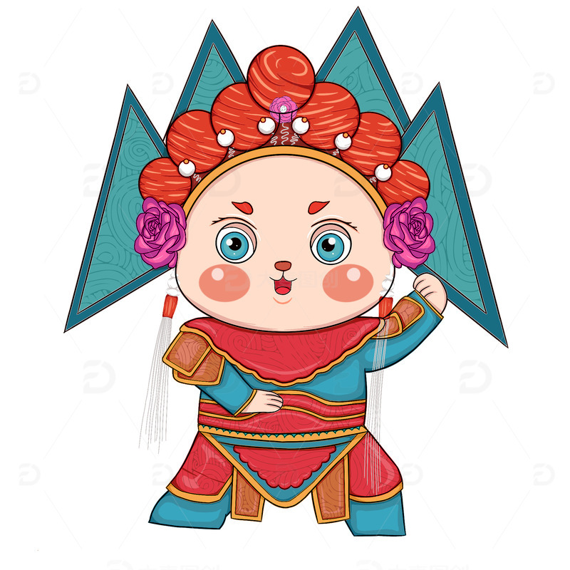 源文件下载【趣麦麦图】-红国潮风潮流插画拟人化节日元旦喜庆