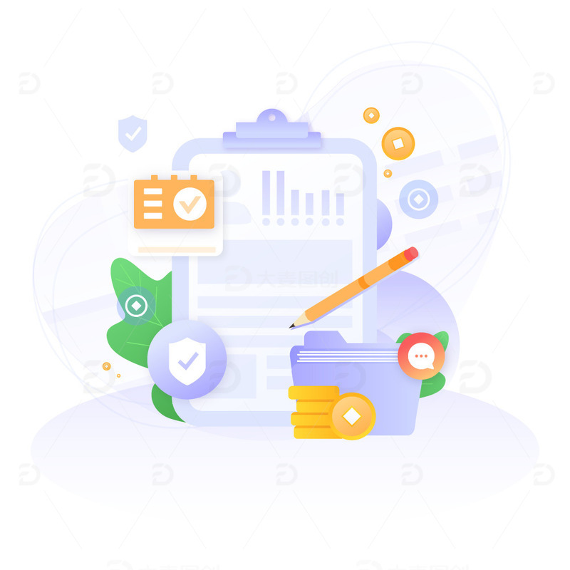 源文件下载【趣麦麦图】紫色渐变科技文档办公金融装饰插画