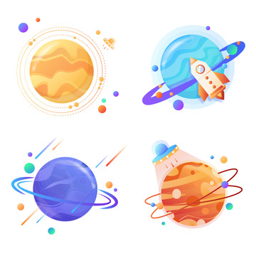 卡通可爱星球太空飞船导弹装饰图标插画