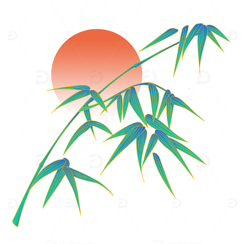 源文件下载【趣麦麦图】青绿色国潮风竹子霜降手绘图