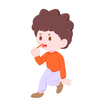 元旦男孩坐着吃冰糖葫芦