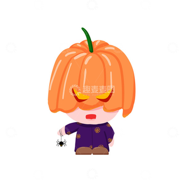 源文件下载【趣麦麦图】Q版万圣节南瓜头蜘蛛小男孩手绘图