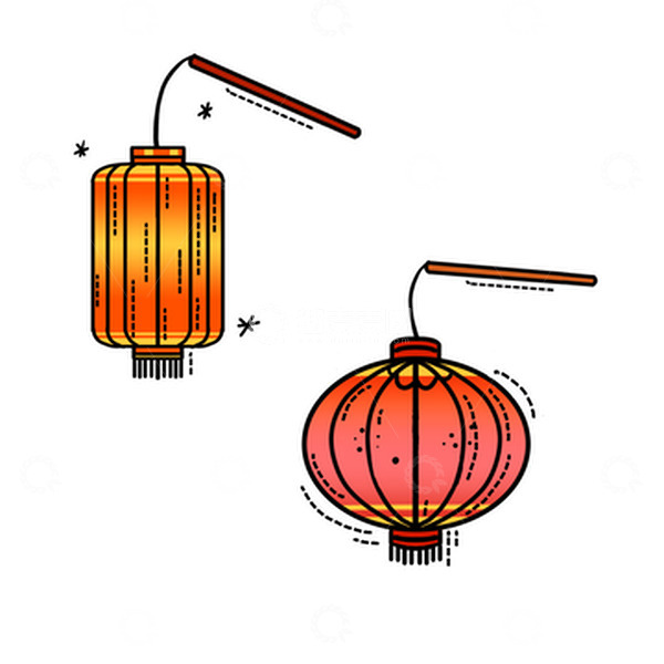 源文件下载【趣麦麦图】描边风节日喜庆灯笼元素