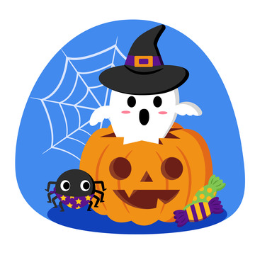 万圣节可爱南瓜鬼蜘蛛手绘图