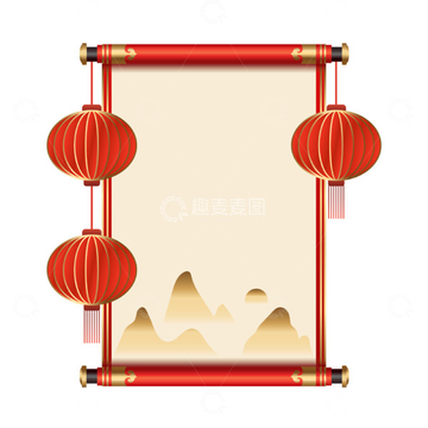 源文件下载【趣麦麦图】元旦卷轴灯笼喜庆渐变金属矢量素材