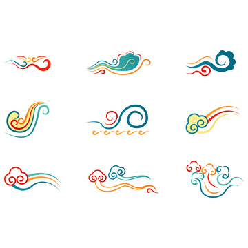 彩色祥云中国风传统渐变云型图案花纹