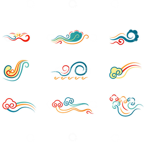 源文件下载【趣麦麦图】-彩色祥云中国风传统渐变云型图案花纹