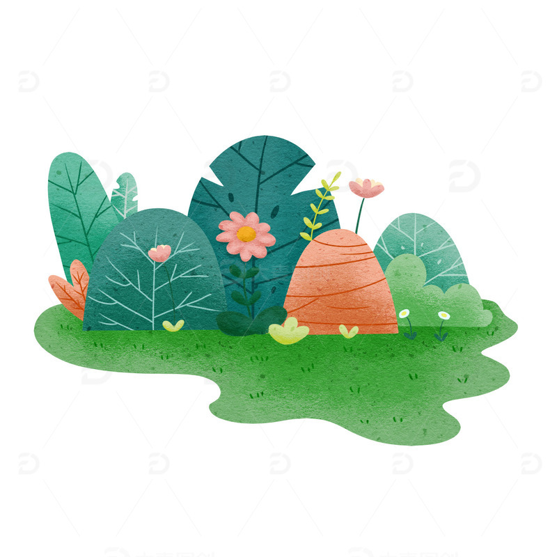 绿色小清新春天草丛手绘插画