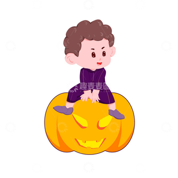 源文件下载【趣麦麦图】万圣节紫袍男孩坐在南瓜上