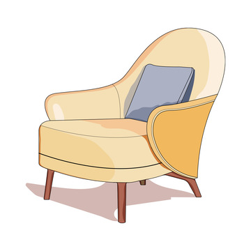 家具单人沙发椅子描边插画
