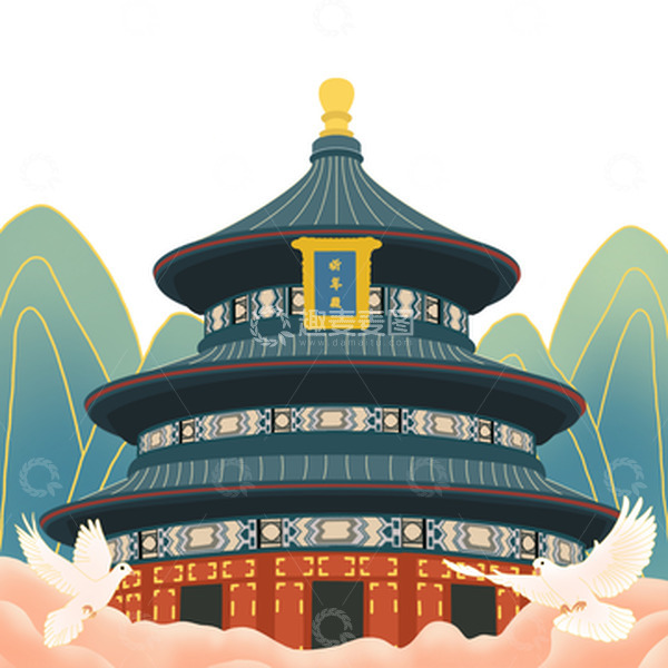 源文件下载【趣麦麦图】国庆国潮中国风手绘插画