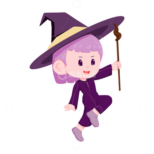 源文件下载【趣麦麦图】万圣节紫色女巫手绘插画