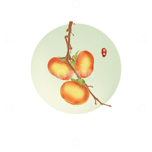 源文件下载【趣麦麦图】简约国风手绘柿子霜降节气元素