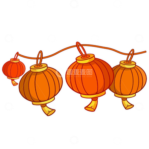 源文件下载【趣麦麦图】手绘新春元旦红色橙色灯笼涂鸦贴纸元素