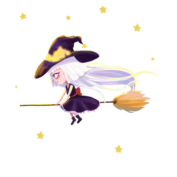 紫色，欧美风，骑扫帚的女巫