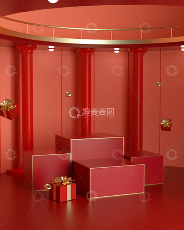 源文件下载【趣麦麦图】-红色c4d背景场景海报元旦背景素材