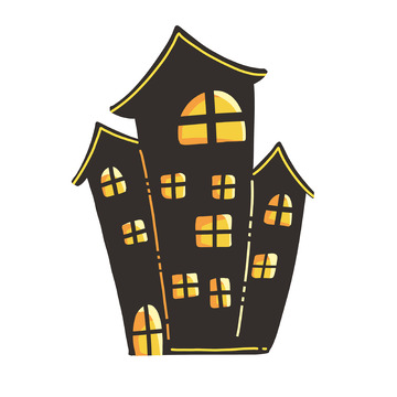 万圣节恐怖鬼屋房子手绘卡通