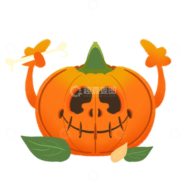 源文件下载【趣麦麦图】橙色万圣节手绘卡通南瓜灯南瓜头元素