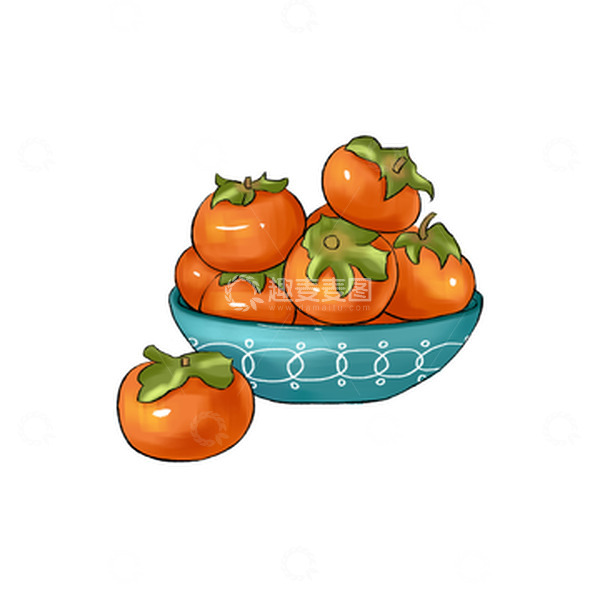 源文件下载【趣麦麦图】橙色国风国潮柿子霜降手绘图