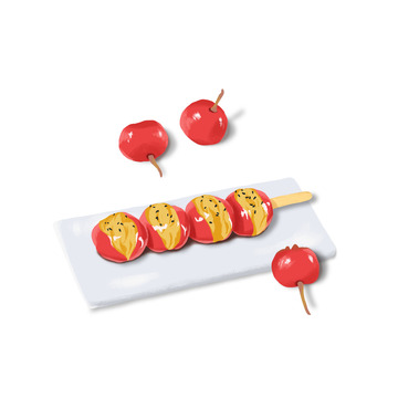 红色冰糖葫芦山楂甜食美食手绘插画