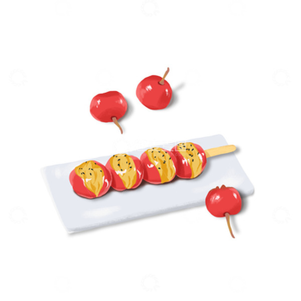 源文件下载【趣麦麦图】红色冰糖葫芦山楂甜食美食手绘插画