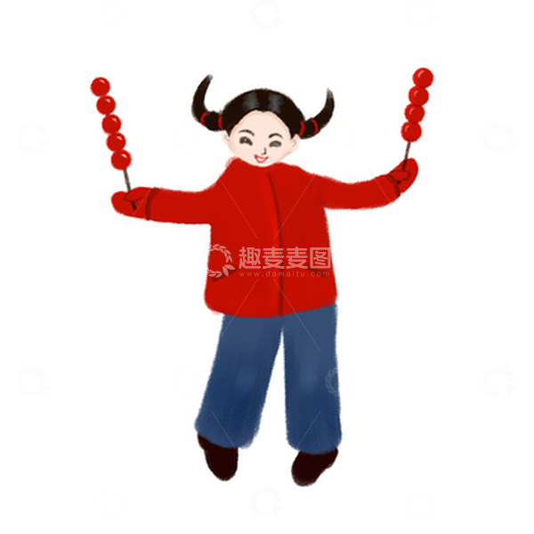 源文件下载【趣麦麦图】红色蓝色喜庆小清新人物糖葫芦元旦手绘插画